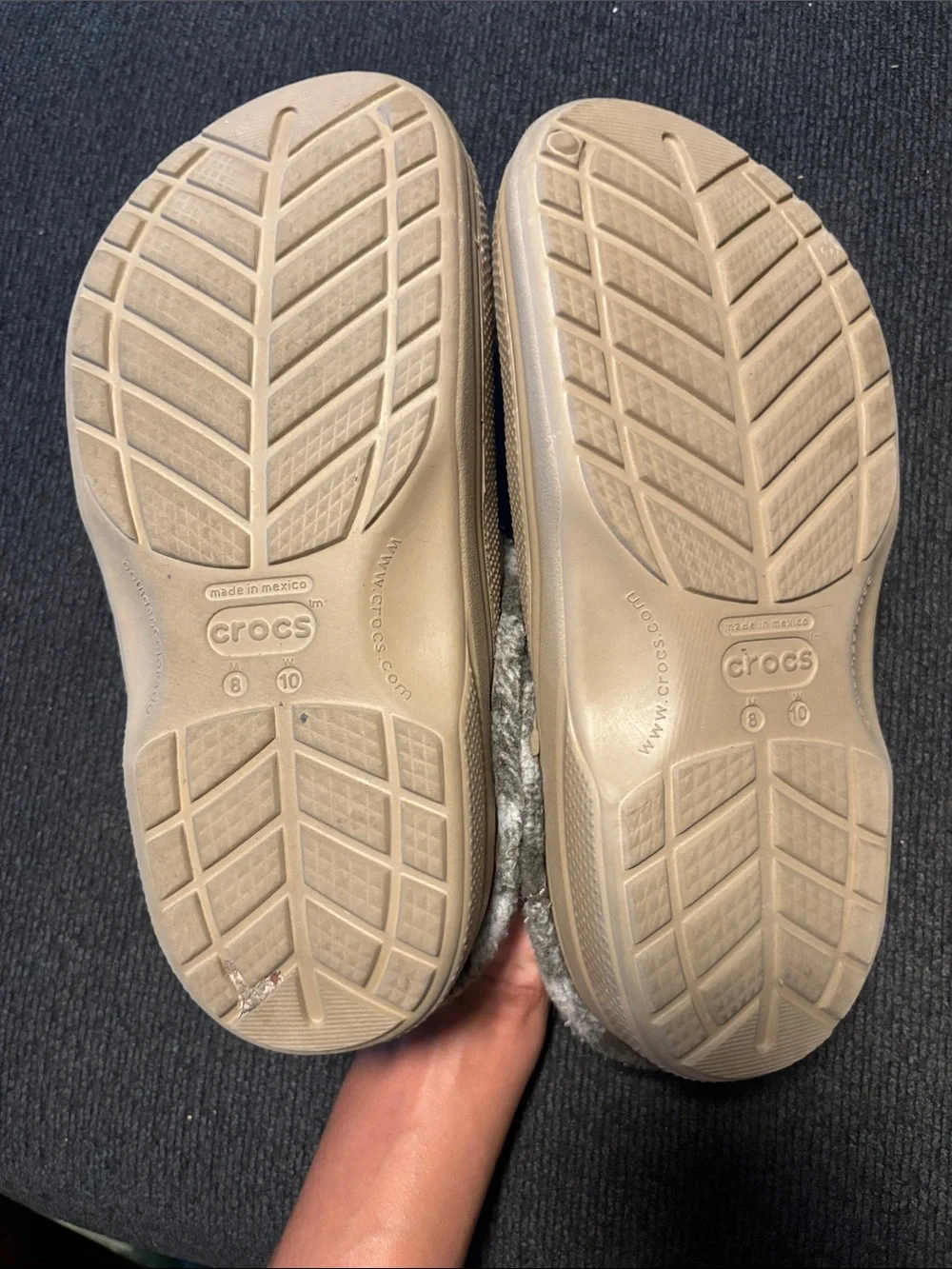 CROCS Kids Tan Clog with Gray Faux-Fur Lining